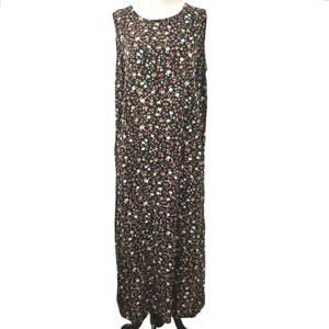 Vintage Studio Ease Black Floral Midi Dress Sleeveless Cottagecore Grunge Sz 14